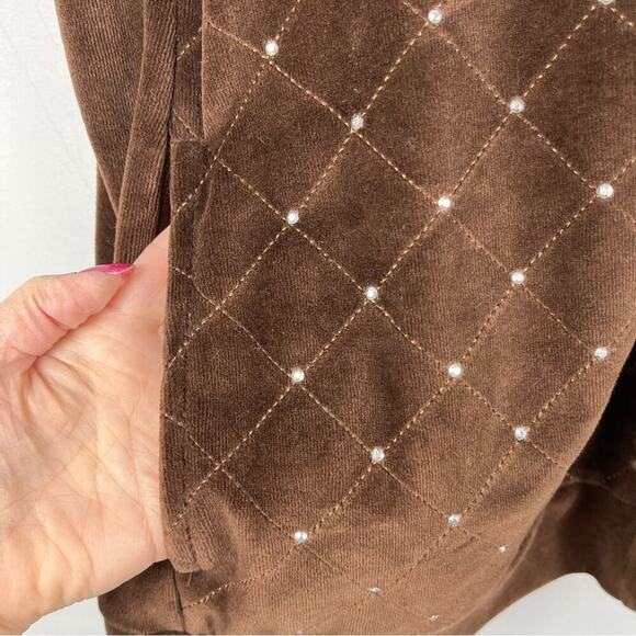 QUAKER FACTORY Velour Rhinestone Studded Zip-Up Quilted Vest Brown Plus Size 2X - Picture 6 of 8